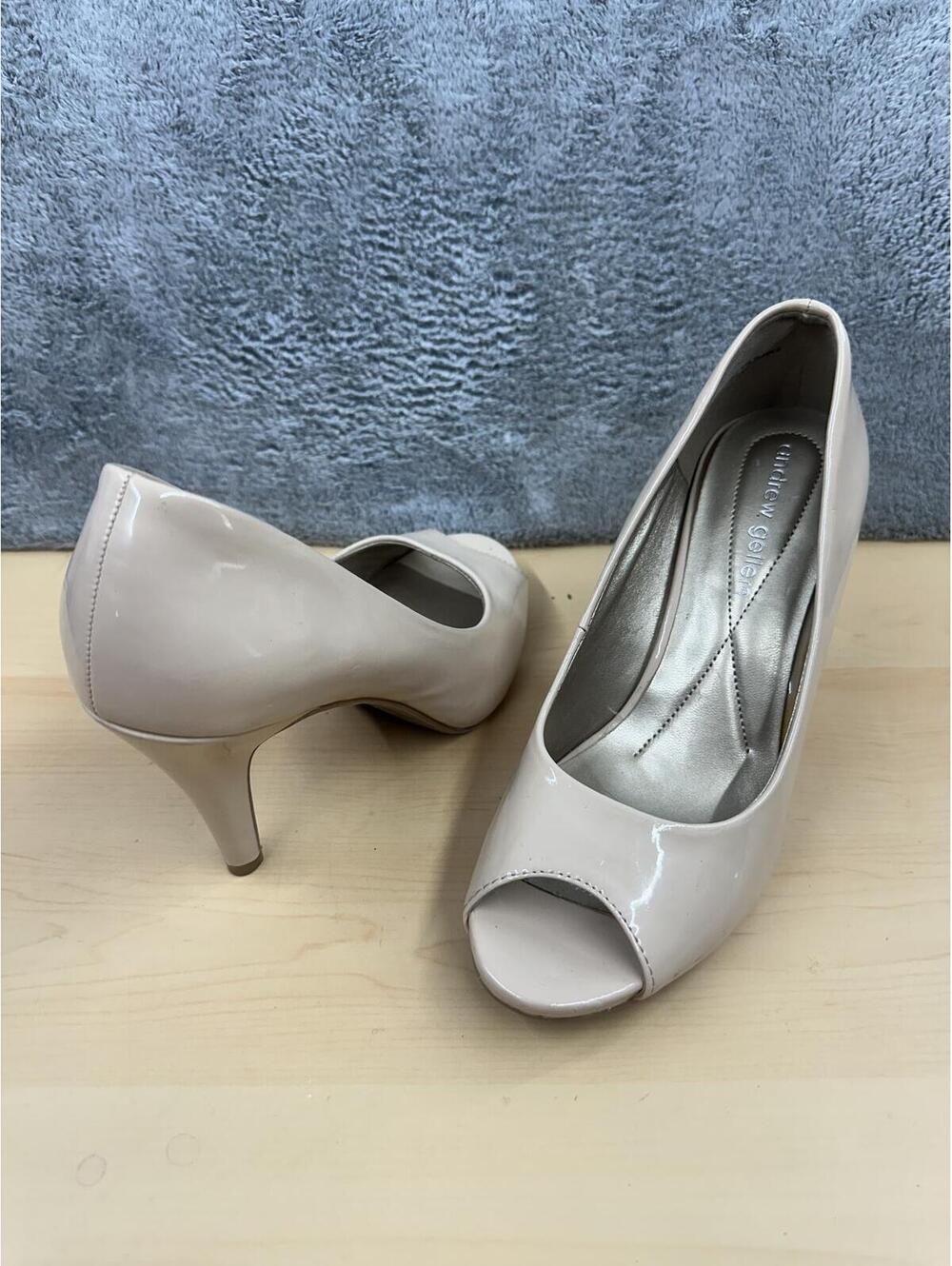 Andrew Geller‎ Beige Patent Peep Toe Heels